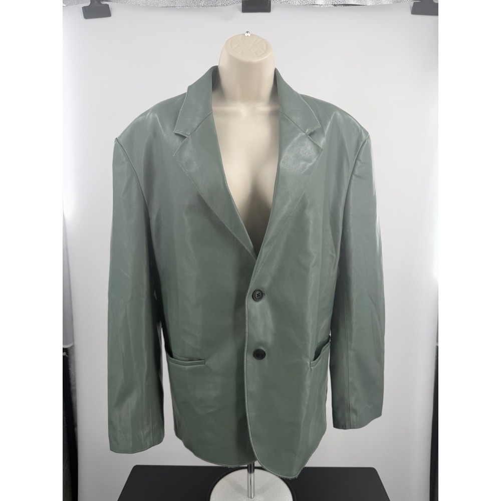 ZARA Sage Green Faux Leather Tailored Blazer Jacket Mint Seafoam Women's Size S